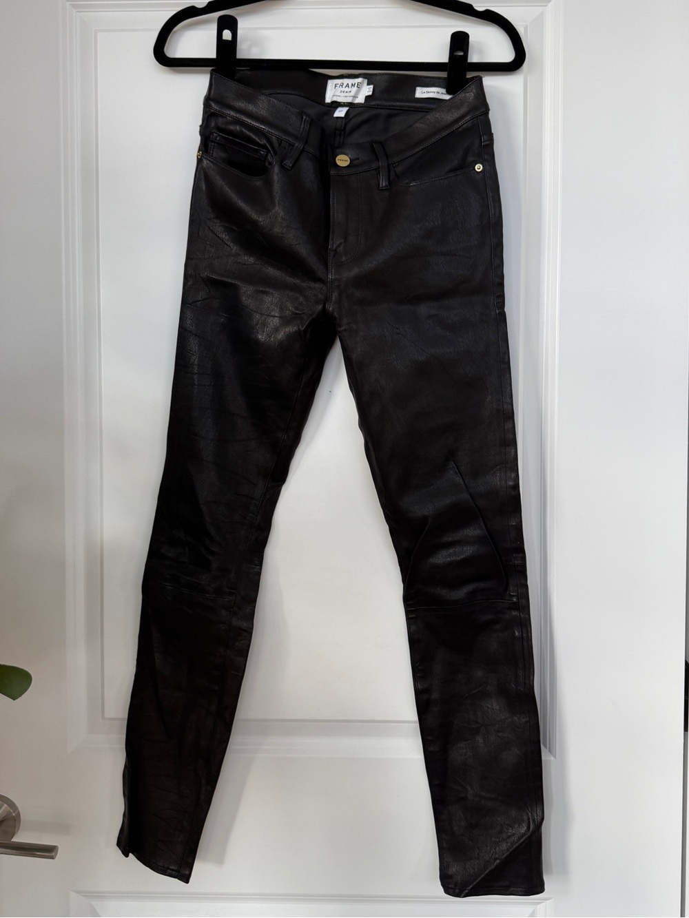 FRAME Le Skinny De Jeanne 100% Lamb Leather Pants Washed Black - Size 27